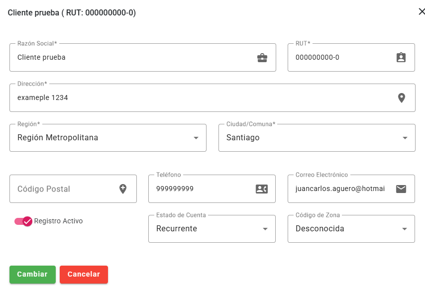 Tablero Clientes Modificar